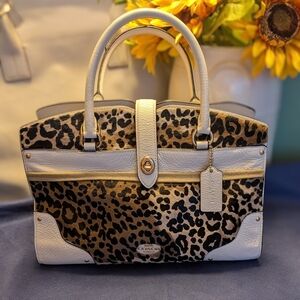 *RARE* Coach Mercer 30 Satchel in Chalk with Leopard Printed Haircalf - NWOT